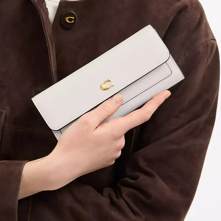 COACH Mira Leather Wallet Trumpets Women's Brass & Chalk-3
