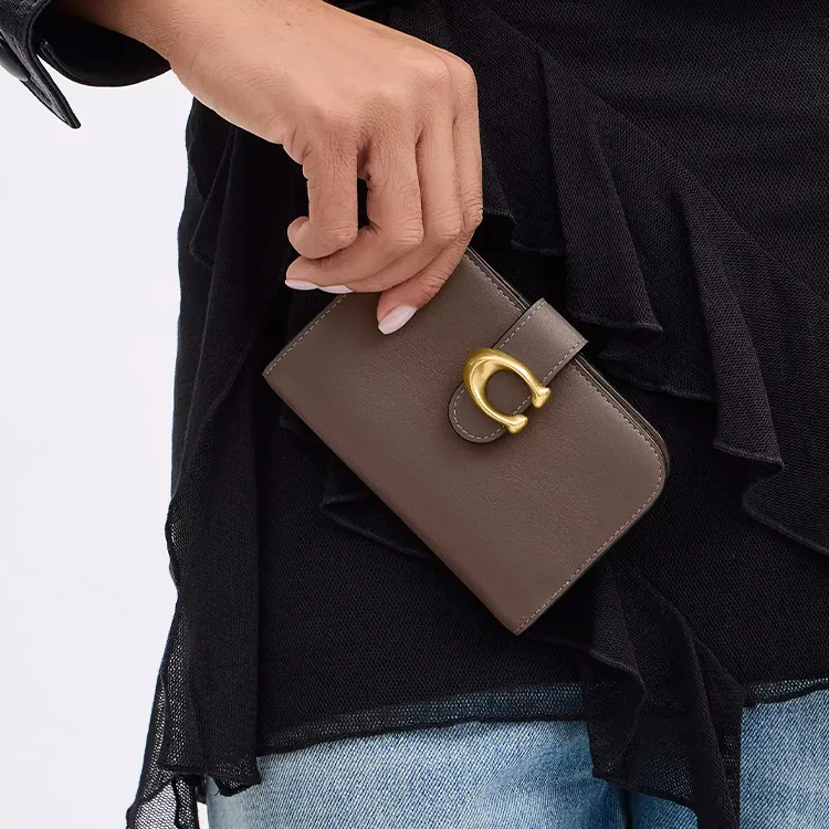 COACH Tabby Leather Wallet Mini Women's Brass & Dark Brown-2