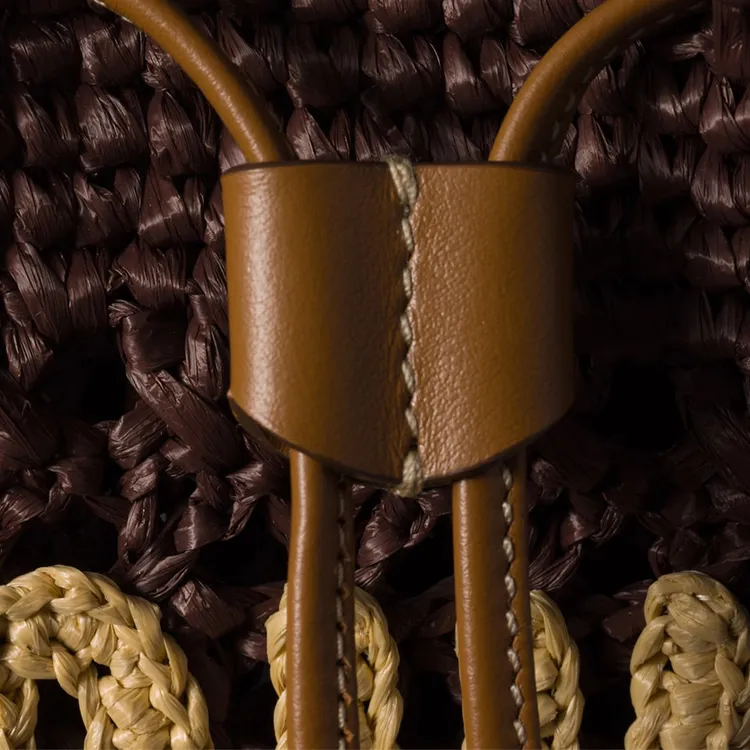 MIU MIU Raffia Fiber Bucket Bag Handbag Mini Women's Cocoa Brown & Natural-3