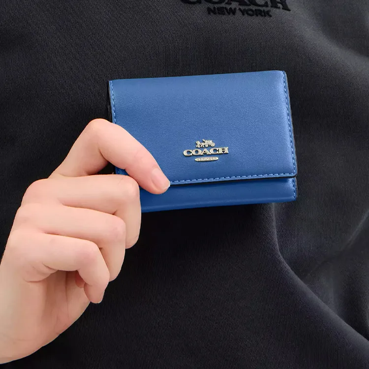 COACH Micro Calfskin Wallet Mini Women's Blue-3