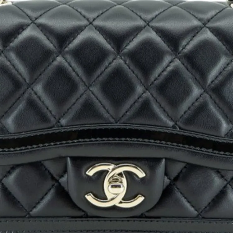CHANEL Lambskin Shoulder Bag Mini Women's Gold & Black-2
