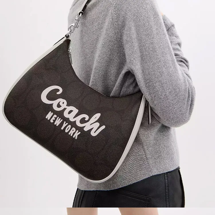 COACH Teri Coated Canvas Hobo Crossbody Bag, Shoulder Bag Tubas Women's Walnut & Chalk-4