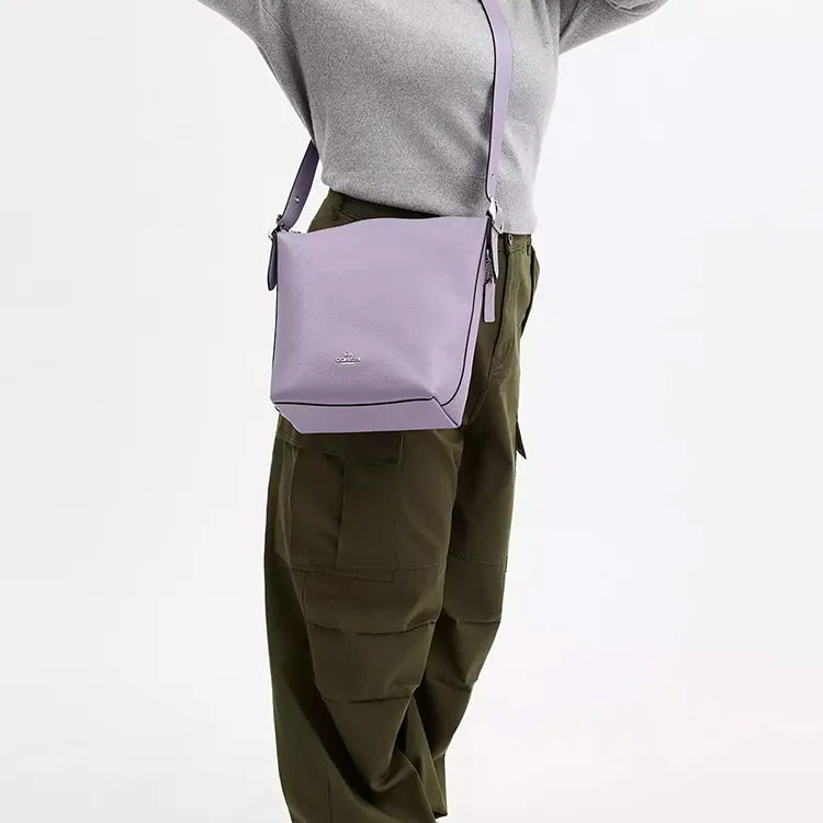 COACH Duffle Leather Shoulder Bag Medium Size Women's Silver & Light Purple-3
