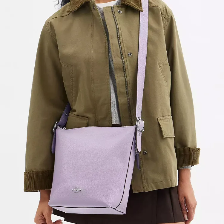 COACH Duffle Leather Shoulder Bag Medium Size Women's Silver & Light Purple-4