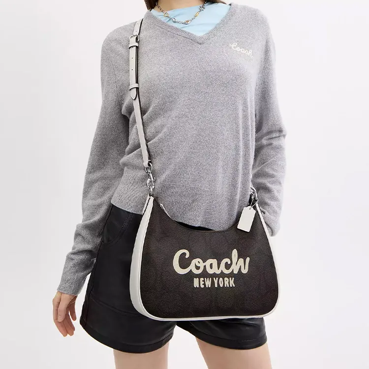 COACH Teri Coated Canvas Hobo Crossbody Bag, Shoulder Bag Tubas Women's Walnut & Chalk-3