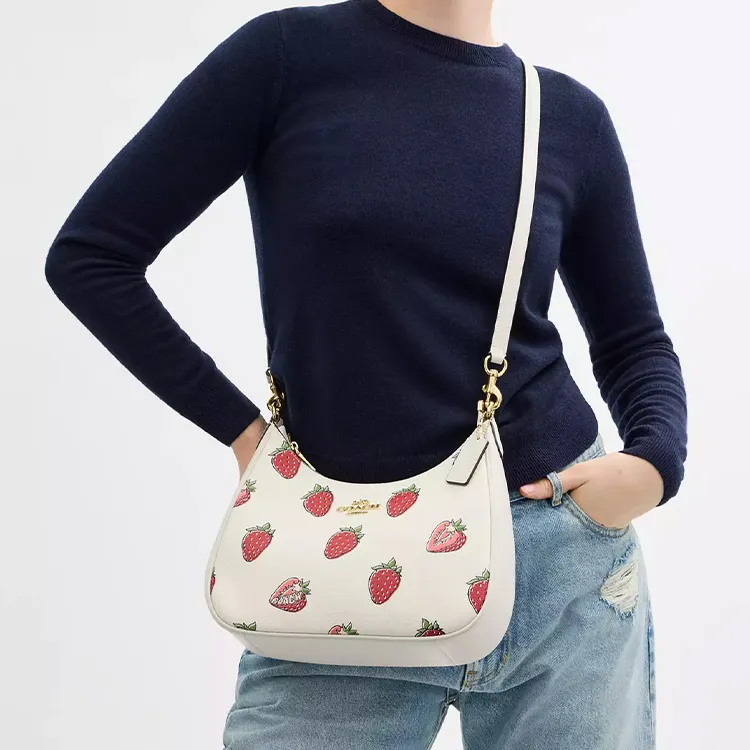 COACH Teri Coated Canvas Hobo Bag, Crossbody Bag, Shoulder Bag Tubas Women's Gold & Chalk Multicolor-5