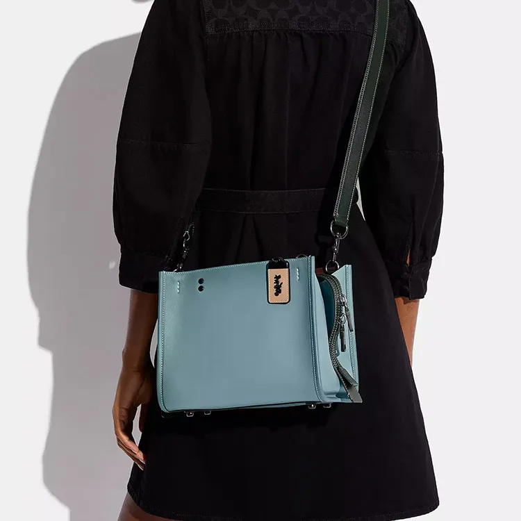 COACH Rogue Label Shoulder Bag, Crossbody Bag, Handbag Medium Size Women's Tin & Lead & Sage Green Multicolor-6