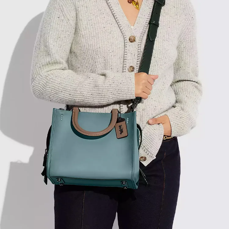 COACH Rogue Label Shoulder Bag, Crossbody Bag, Handbag Medium Size Women's Tin & Lead & Sage Green Multicolor-5