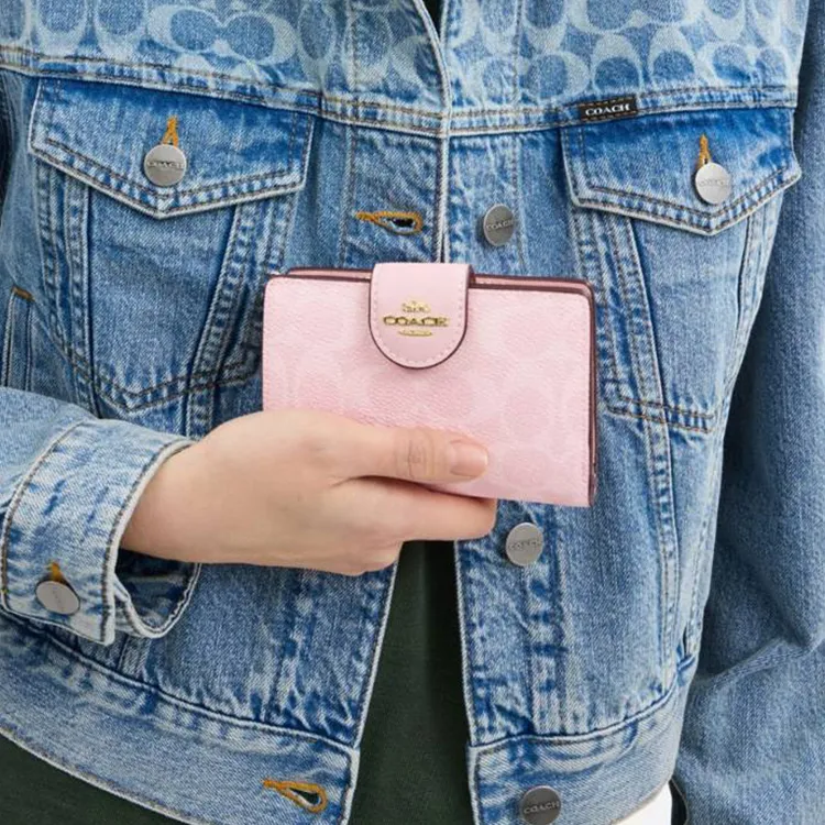 COACH Corner Zip Coated Canvas Wallet Medium Size Women's Pink-2