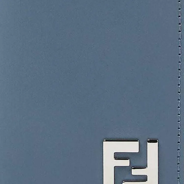 FENDI Leather Card Holder Men's Blue & Brown-3