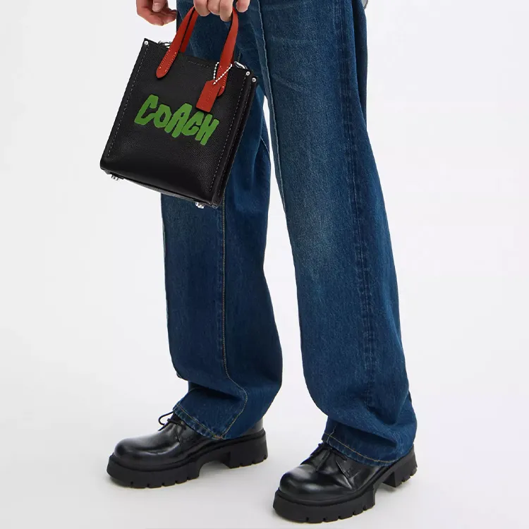 COACH Relay Leather Tote Bag, Shopping Bag, Shoulder Bag, Crossbody Bag, Handbag Trumpets Men's Black Multicolor-5