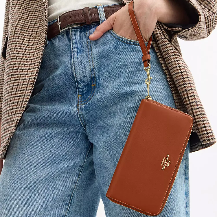 COACH Grain Leather Wallet Trumpets Women's Brown-3