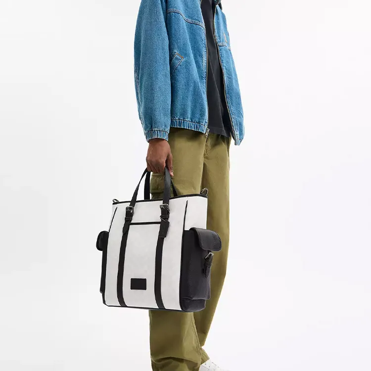 COACH Sprint Coated Canvas Tote Bag, Shopping Bag, Shoulder Bag, Crossbody Bag, Handbag Tubas Men's Chalk & Black-4