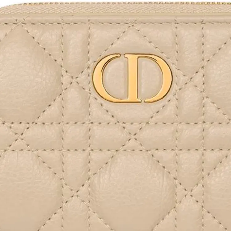 DIOR Caro Calfskin Wallet Women's Pink Beige-5