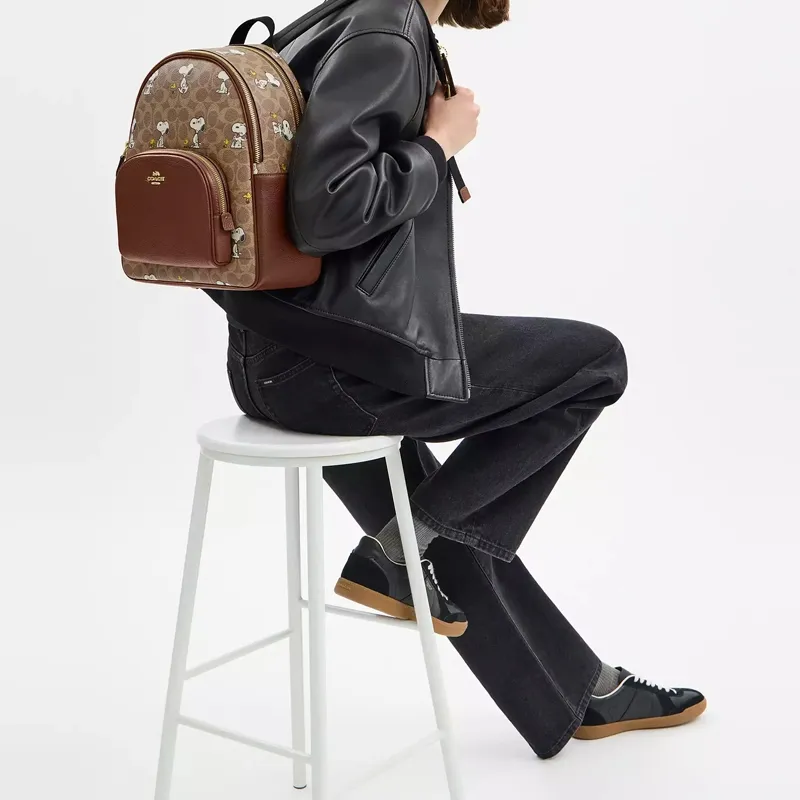 COACH PEANUTS Collaboration Coated Canvas Backpack Tubas Women's Tan & Brown Multicolor-4