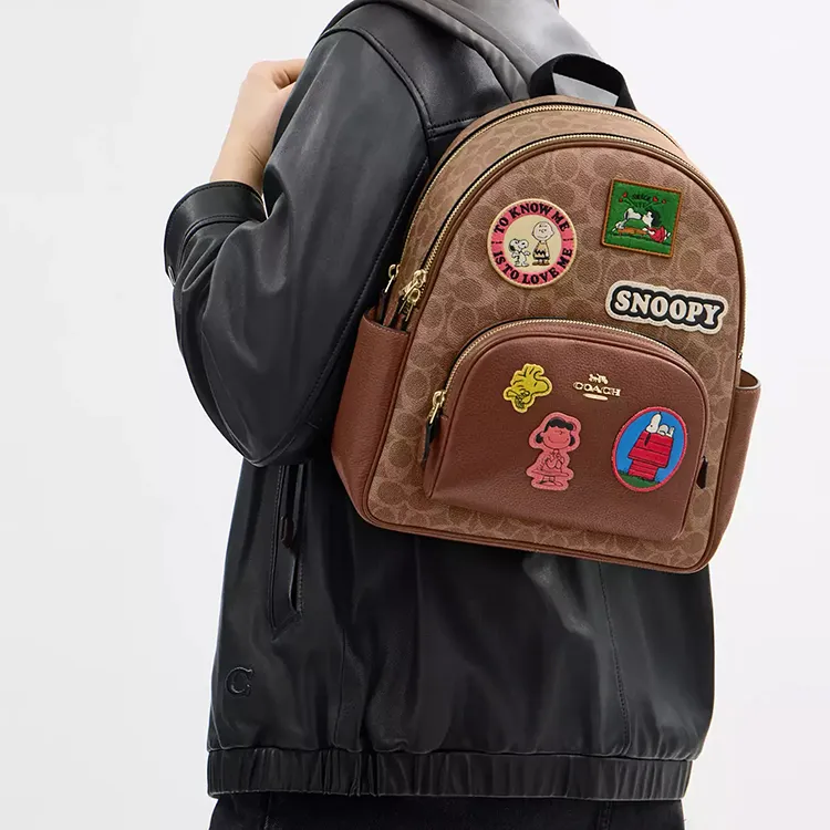 COACH PEANUTS Collaboration Coated Canvas Backpack Tubas Women's Tan & Brown Multicolor-4