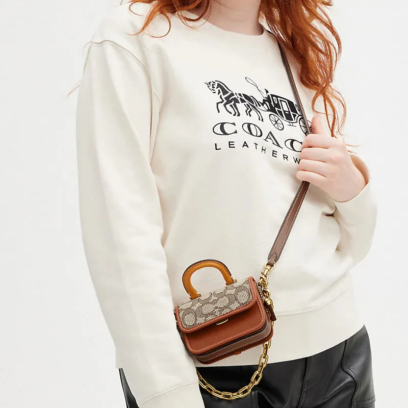 COACH Fabric With Leather Square Bag, Shoulder Bag, Crossbody Bag, Handbag Regular Women's Brown & Umber-5