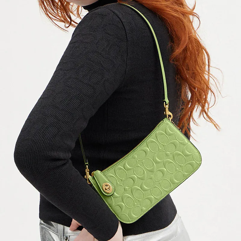 COACH Penn Patent Leather Shoulder Bag, Handbag, Shoulder Bag Women's Grass Green-5
