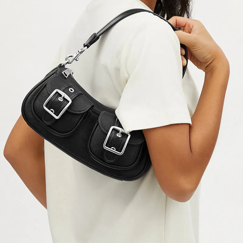 COACH Ashton Leather Baguette Bag Shoulder Bag Crossbody Bag Medium Size Women's Black-4