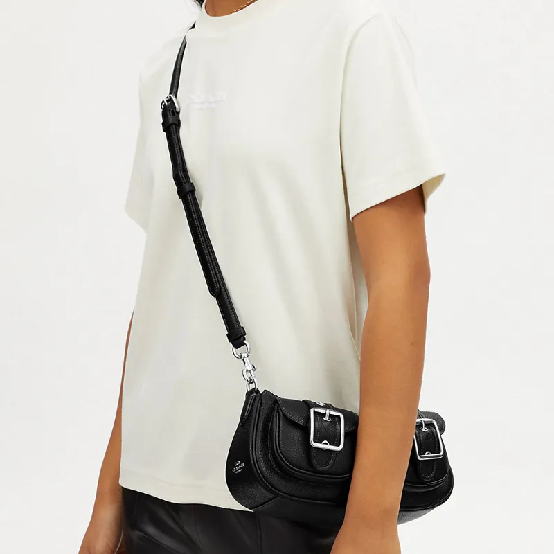 COACH Ashton Leather Baguette Bag Shoulder Bag Crossbody Bag Medium Size Women's Black-3