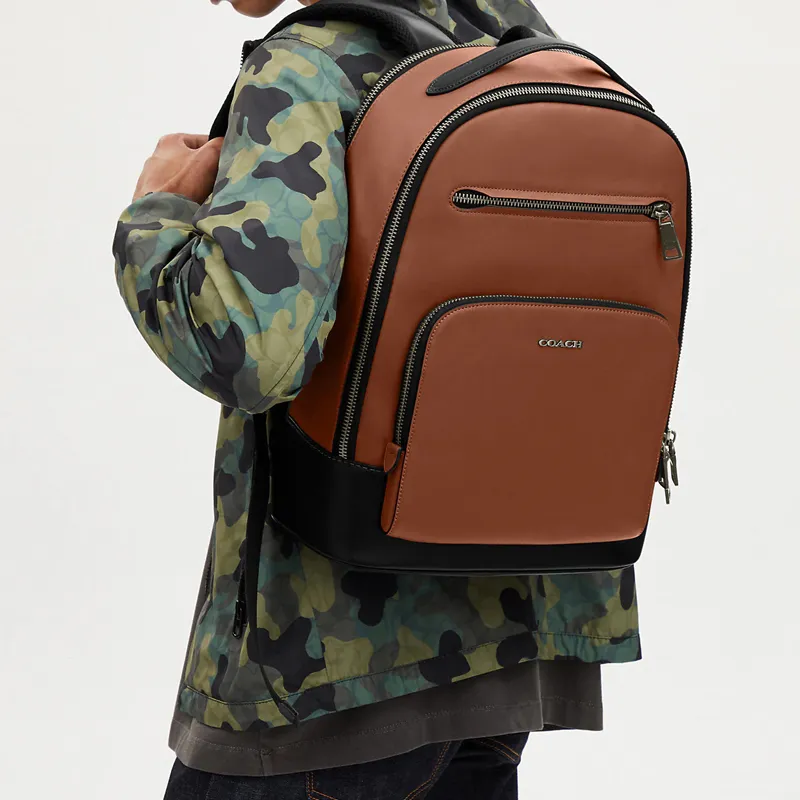 COACH Smooth Calf Leather Backpack Tubas Men's Brown-4