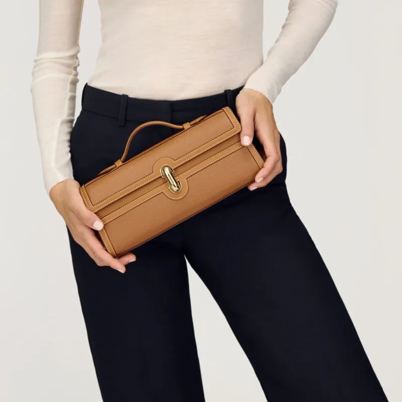 SAVETTE Calfskin Clutch Handbag Regular Women's Brown-4