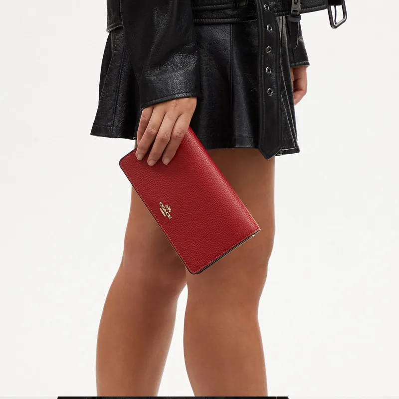 COACH Anna Pebbled Leather Envelope Bag Clutches Shoulder Bag Crossbody Bag Small Size Women's Red-4