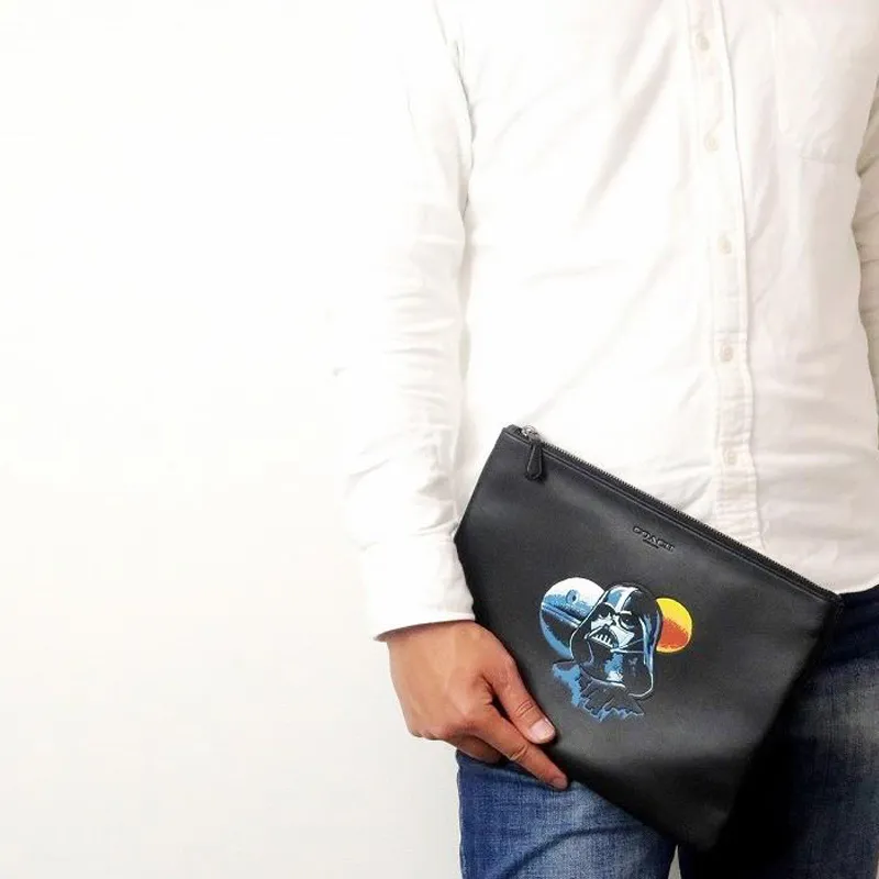 COACH X Star Wars Pouch Calfskin Wallet Clutch Men's Black-3