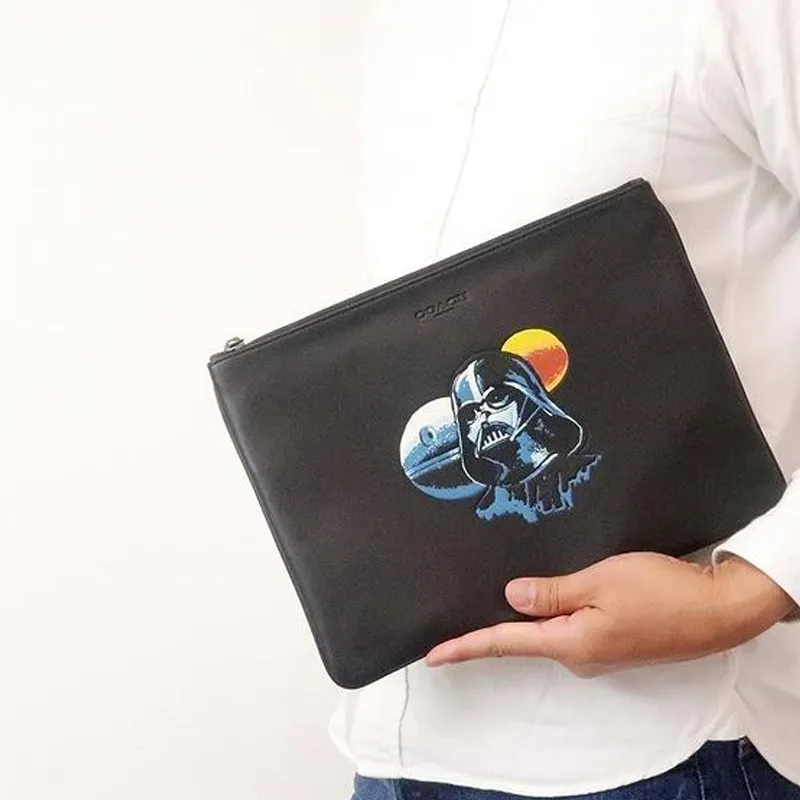 COACH X Star Wars Pouch Calfskin Wallet Clutch Men's Black-4