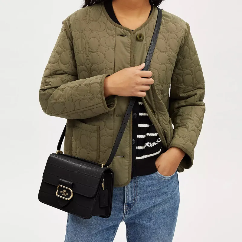 COACH Morgan Cow Leather Small Square Bag Shoulder Bag Crossbody Bag Large Size Women's Black-3