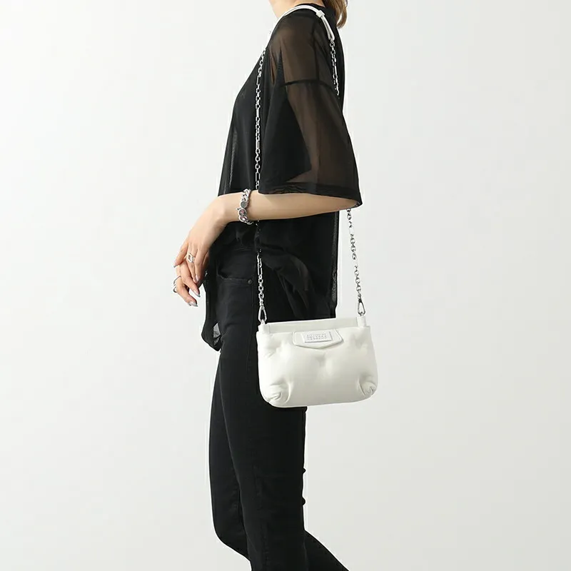 Maison Margiela Cow Leather Pillow Bag, Chain Bag, One Shoulder Crossbody Clutch Women's White-5
