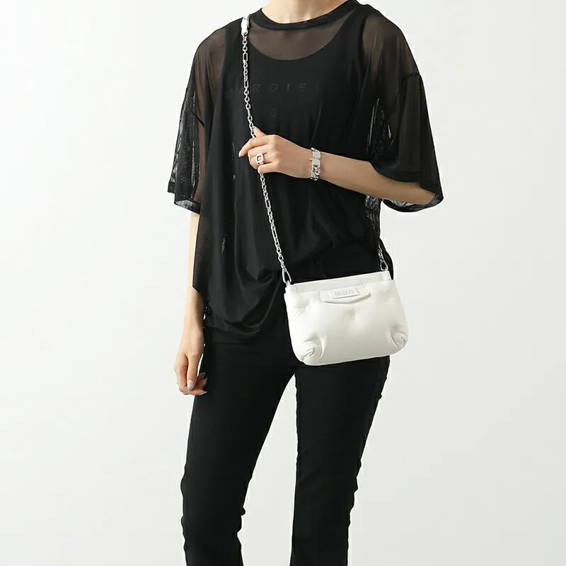 Maison Margiela Cow Leather Pillow Bag, Chain Bag, One Shoulder Crossbody Clutch Women's White-3