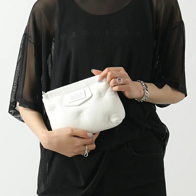 Maison Margiela Cow Leather Pillow Bag, Chain Bag, One Shoulder Crossbody Clutch Women's White-4