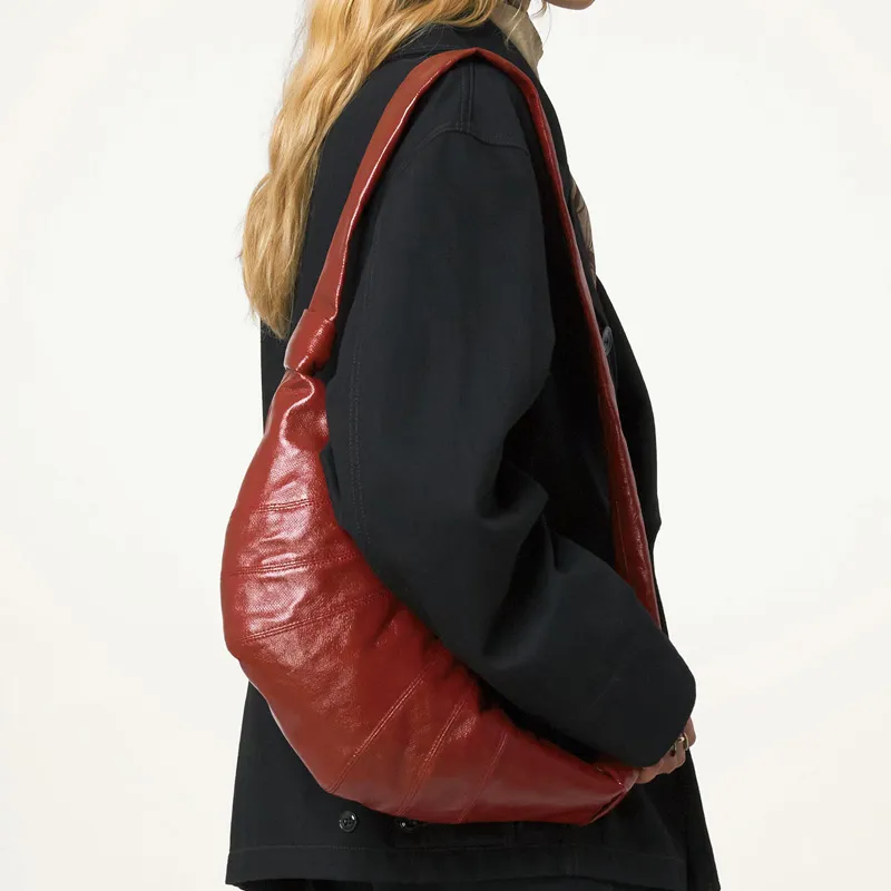 Lemaire Croissant Series Coated Cotton Croissant Bag Goat Horn Bag Crossbody Bag Shoulder Bag Unisex Brick Red-8
