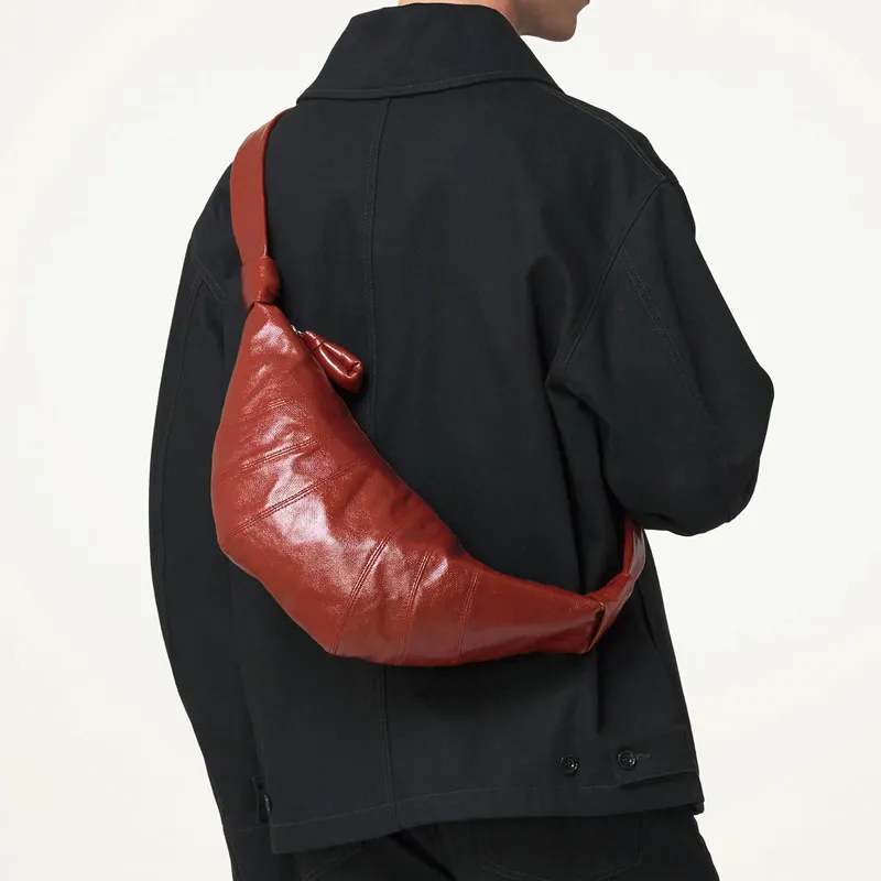 Lemaire Croissant Series Coated Cotton Croissant Bag Goat Horn Bag Crossbody Bag Shoulder Bag Unisex Brick Red-9
