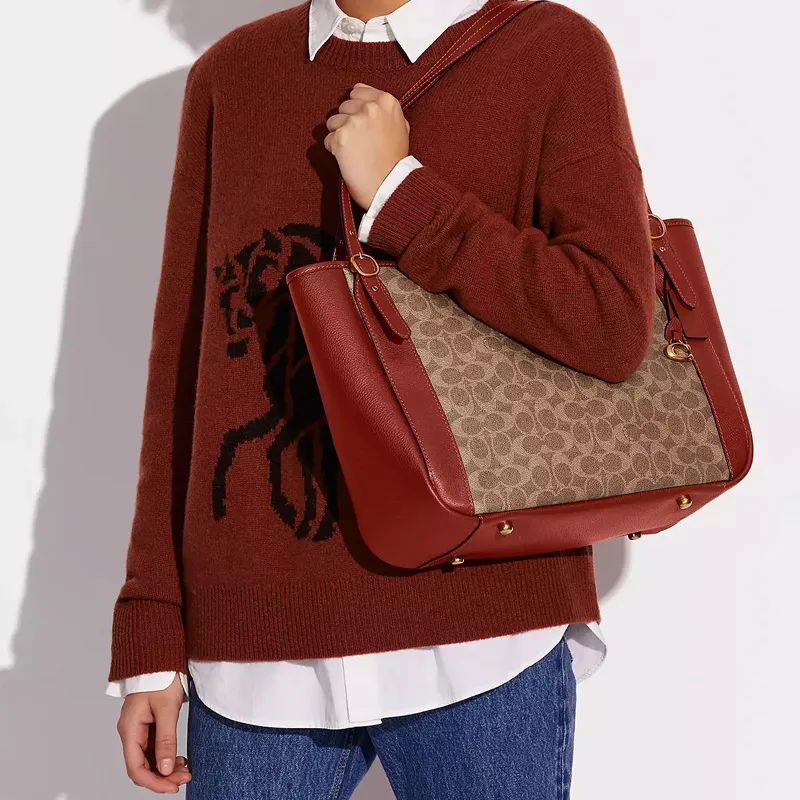 COACH Canvas Pebbled Leather Tote Bag Shopping Bag Handbag Shoulder Bag Women's Brown-3