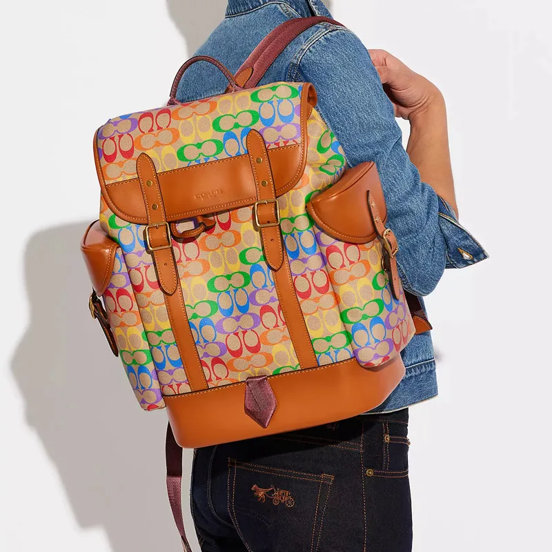 COACH Hitch Canvas With Leather Backpack Tubas Women's Rainbow-4