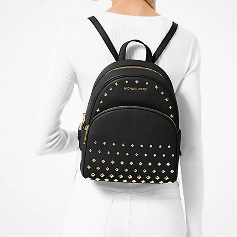MICHAEL KORS Abbey Leather Backpack Medium Size Women's Black-4