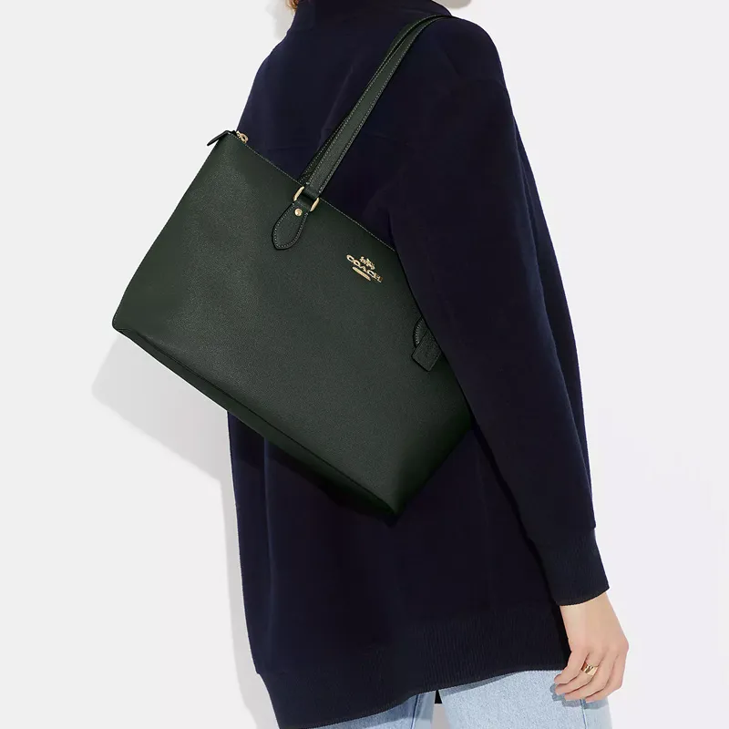 COACH Gallery Cross-Stitch Leather Tote Bag Shopping Bag Shoulder Bag Handbag Large Size Women's Amazon Green-4