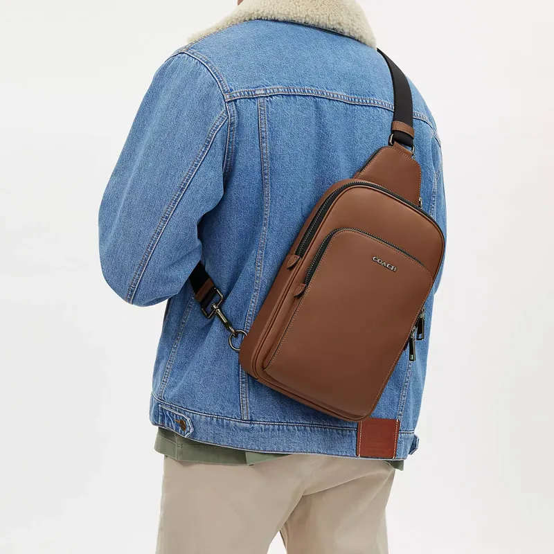 COACH ETHAN Cow Leather One Shoulder Crossbody Fanny Pack Sling Bags Regular Women's Gunmetal & Khaki-3