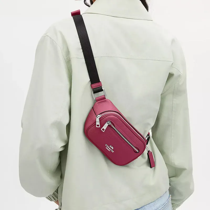 COACH Pebbled Leather Sling Bag, One Shoulder, Crossbody, Fanny Pack Mini Women's Bright Purple-3