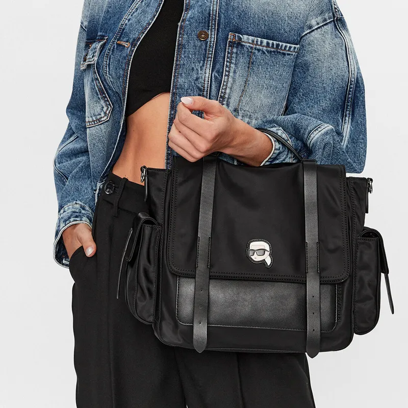 KARL LAGERFELD Polyamide With Polyurethane Messenger Bag Shoulder Bag Crossbody Bag Handbag Women's Black-4