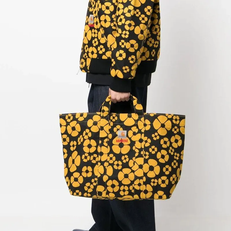 MARNI Carhartt Collaboration Cotton Tote Bag, Shopping Bag, Handbag Men's Orange & Black-4