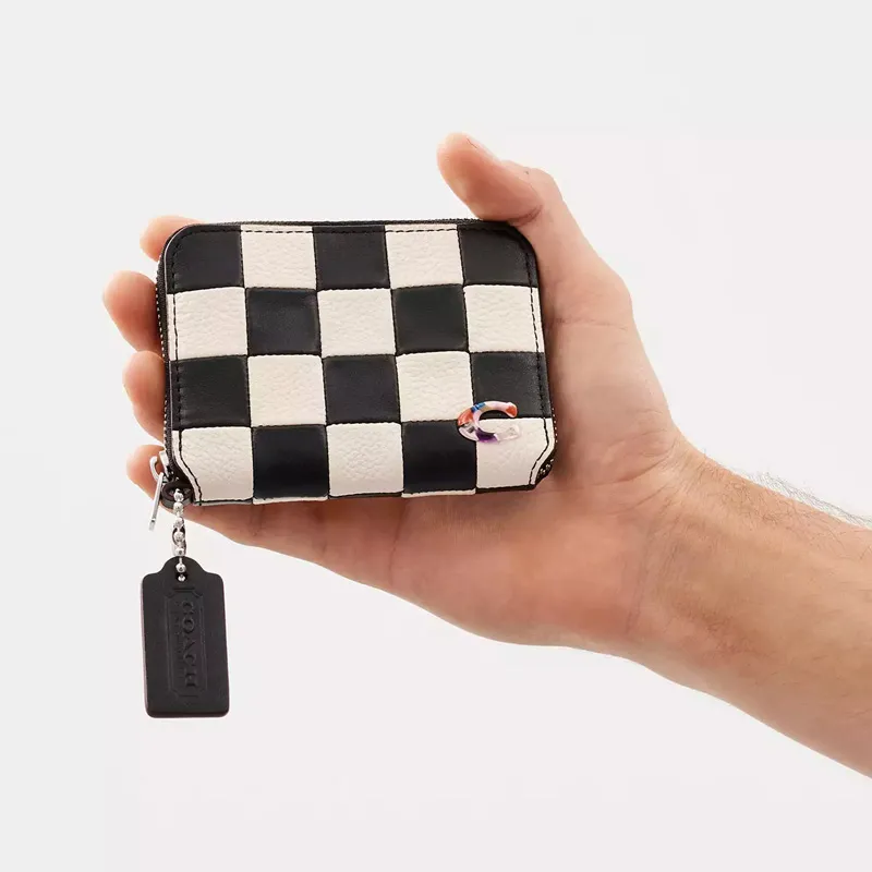 COACH Zip Around Leather Coin Purses Wallets Women's Black & Chalk-4