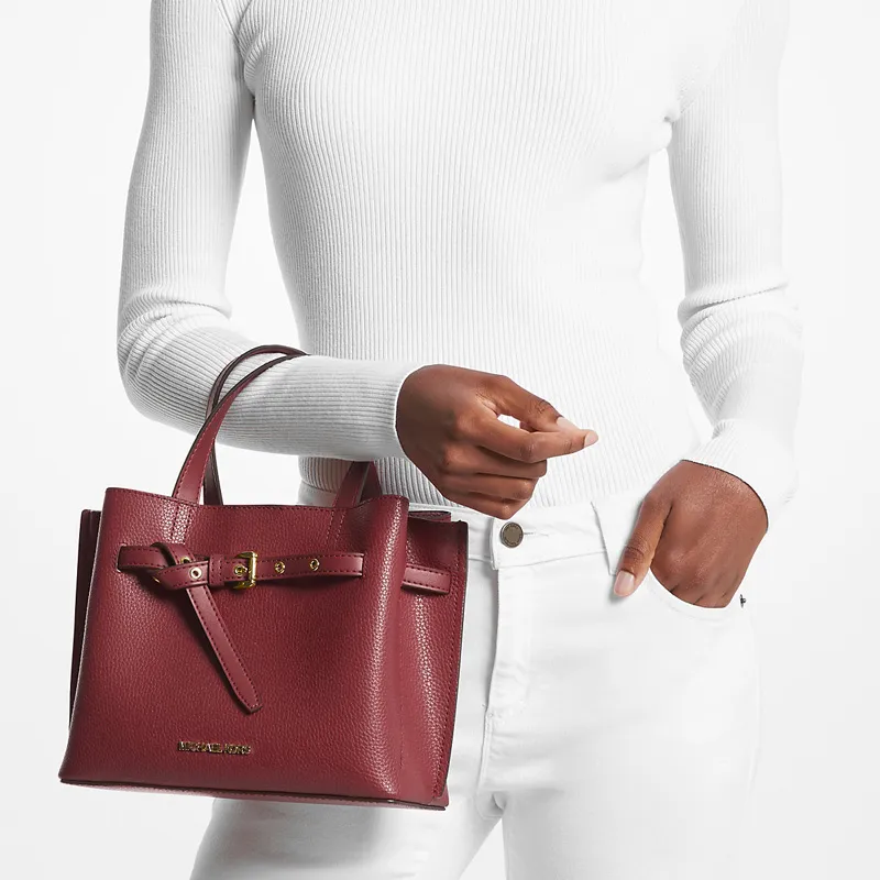 MICHAEL KORS Emilia Litchi Grain Leather Handbag, Shoulder Bag, Crossbody Bag Trumpets Women's Black Cherry-3