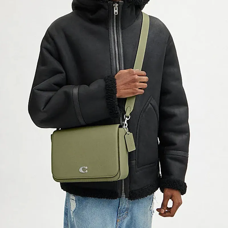 COACH Cow Leather With PVC Messenger Bag, Crossbody Bag, Shoulder Bag Medium Size Men's Moss Green-4
