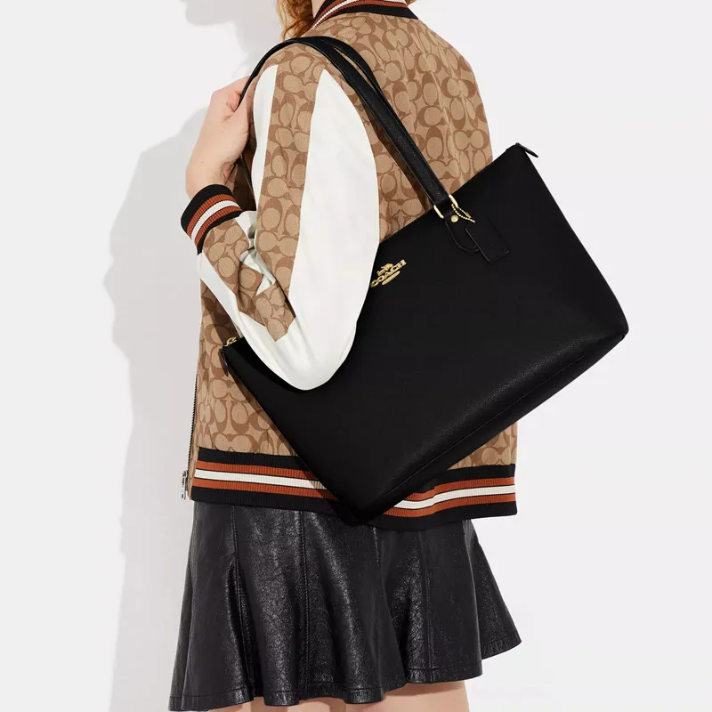 COACH Gallery Cross Grain Leather Tote Bag, Shopping Bag, Shoulder Bag, Handbag Tubas Women's Black-4
