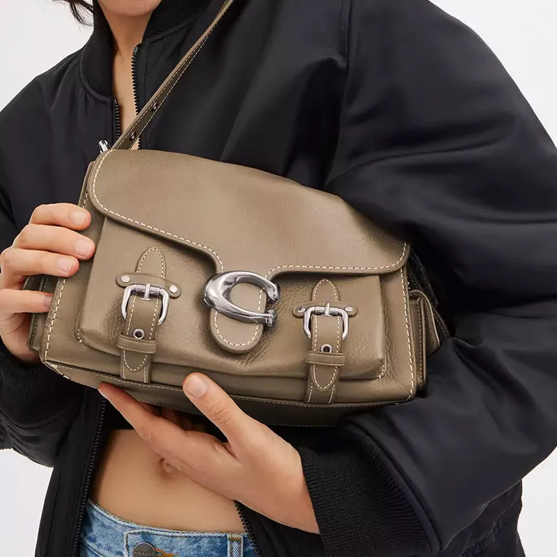 COACH Tabby Grain Leather Shoulder Bag, Crossbody Bag Medium Size Women's Silver & Pebble-4