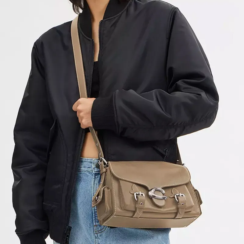 COACH Tabby Grain Leather Shoulder Bag, Crossbody Bag Medium Size Women's Silver & Pebble-3