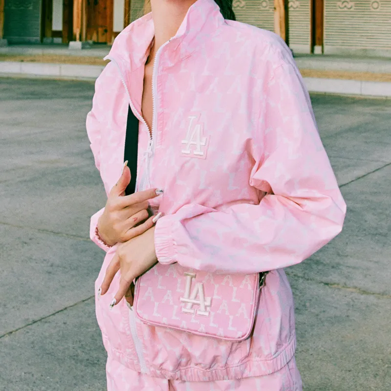MLB Monogram Collection Nylon Fabric Shoulder Bag, Crossbody Bag Regular Unisex Cherry Blossom Pink-4